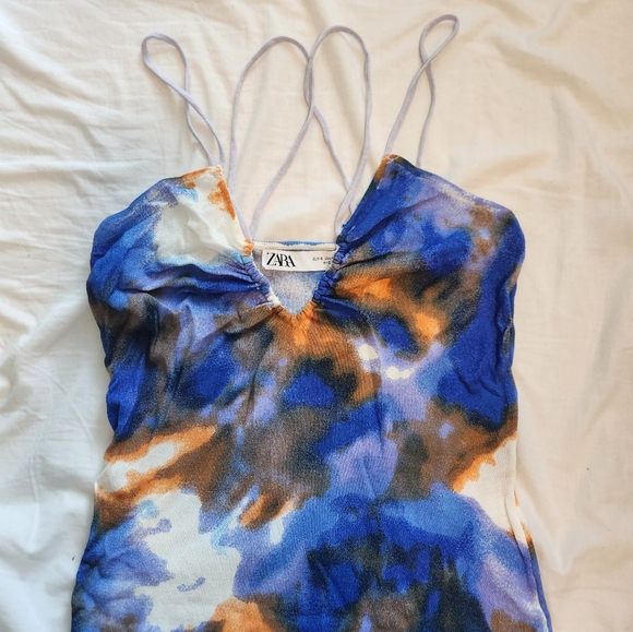 Zara Blue/white/orange Midi dress - Picture 2 of 6